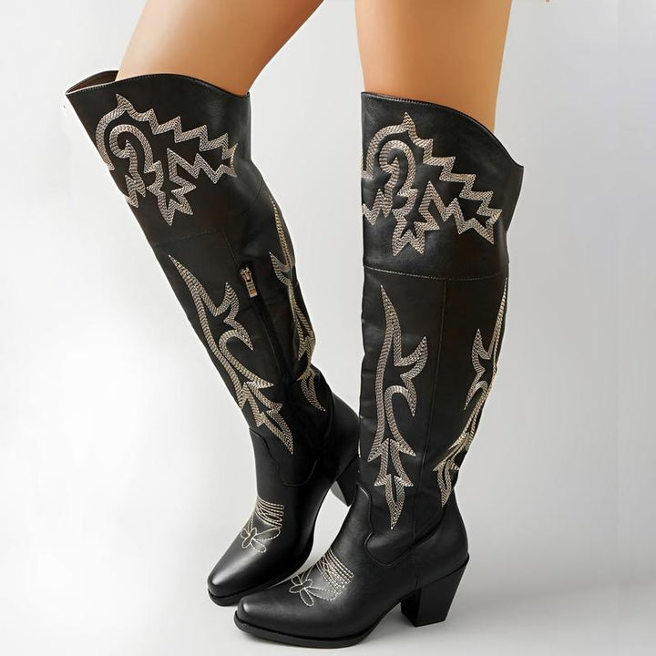 Women's Black Cowboy-Style Knee High Boots (8)