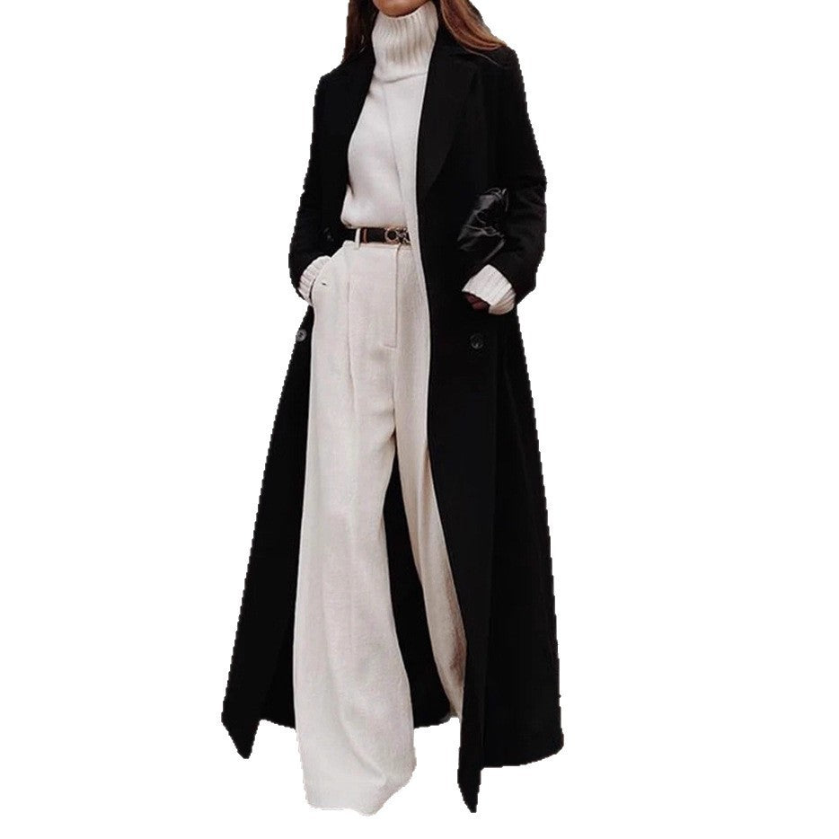 Women's Black Double-Breasted Longline Structured Coat (5)