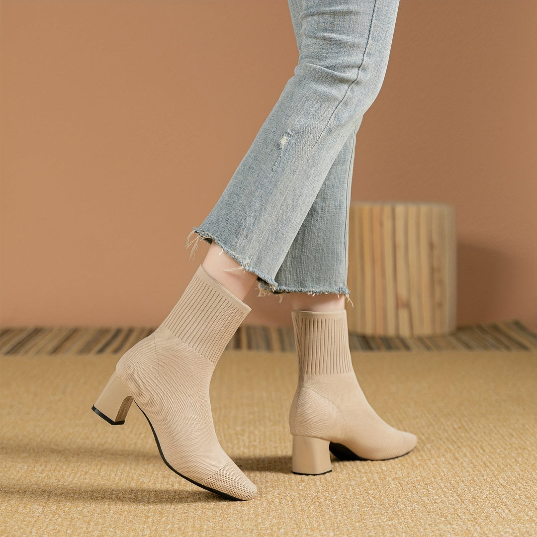 Women's Black Elastic Knit Knee High Boots (10)