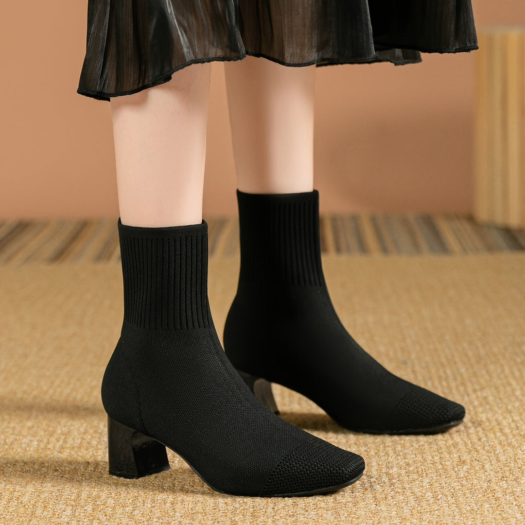 Women's Black Elastic Knit Knee High Boots (11)
