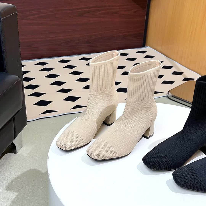 Women's Black Elastic Knit Knee High Boots (16)