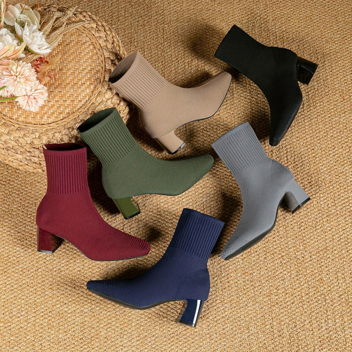 Women's Black Elastic Knit Knee High Boots (3)
