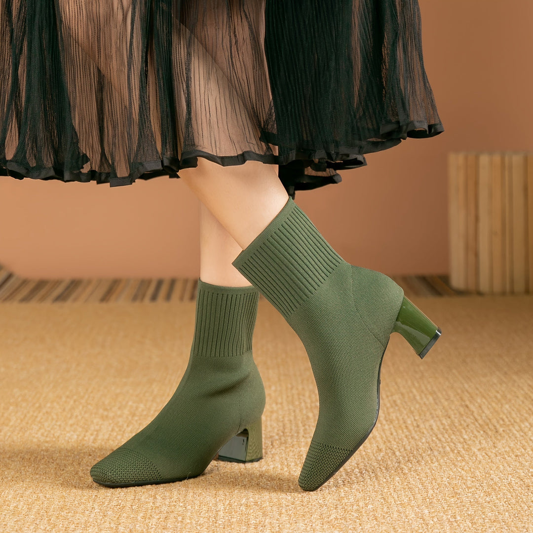 Women's Black Elastic Knit Knee High Boots (7)