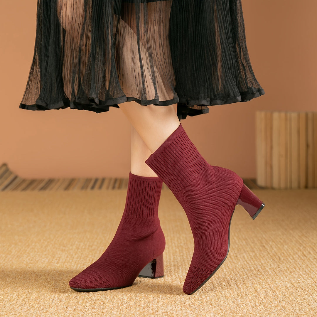 Women's Black Elastic Knit Knee High Boots (9)