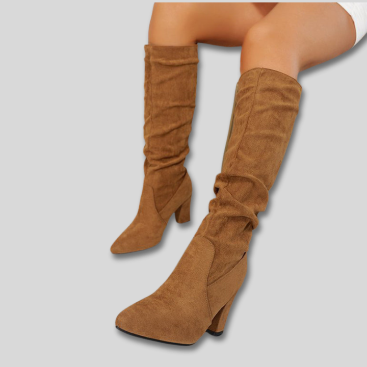 Women's Black Knee High Boots in Suede (3)