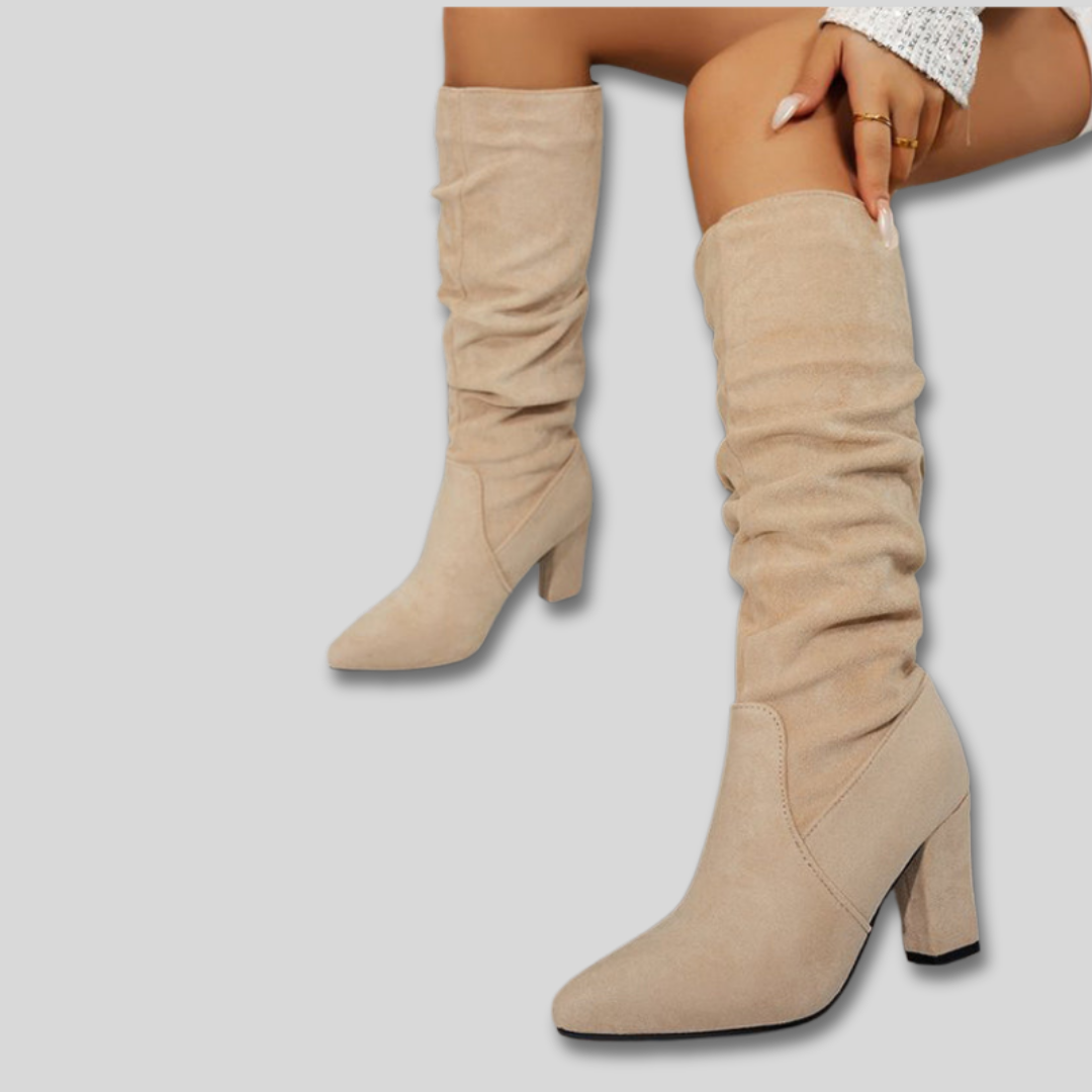 Women's Black Knee High Boots in Suede (6)