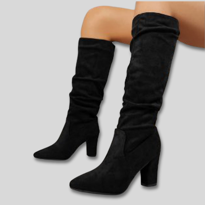 Women's Black Knee High Boots in Suede in Black
