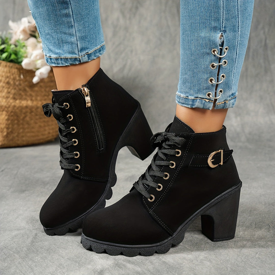 Women's Black Knee High Boots with Zip (3)