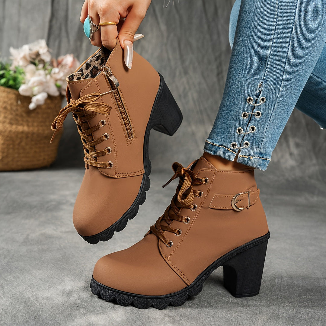Women's Black Knee High Boots with Zip in Brown