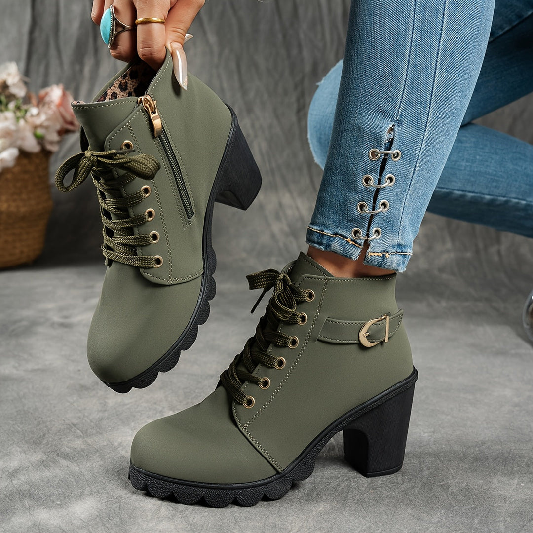 Women's Black Knee High Boots with Zip in Green