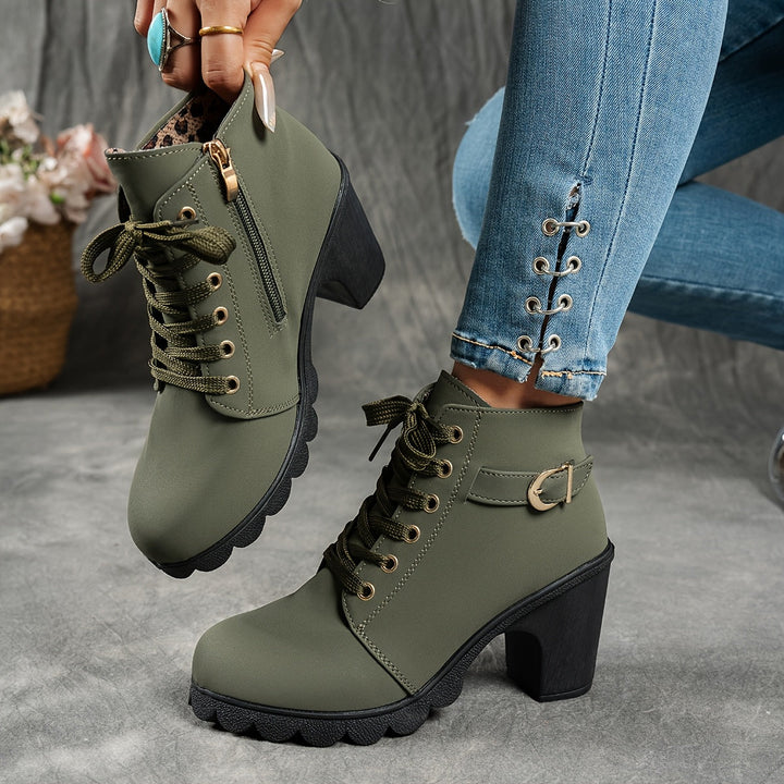 Women's Black Knee High Boots with Zip in Green