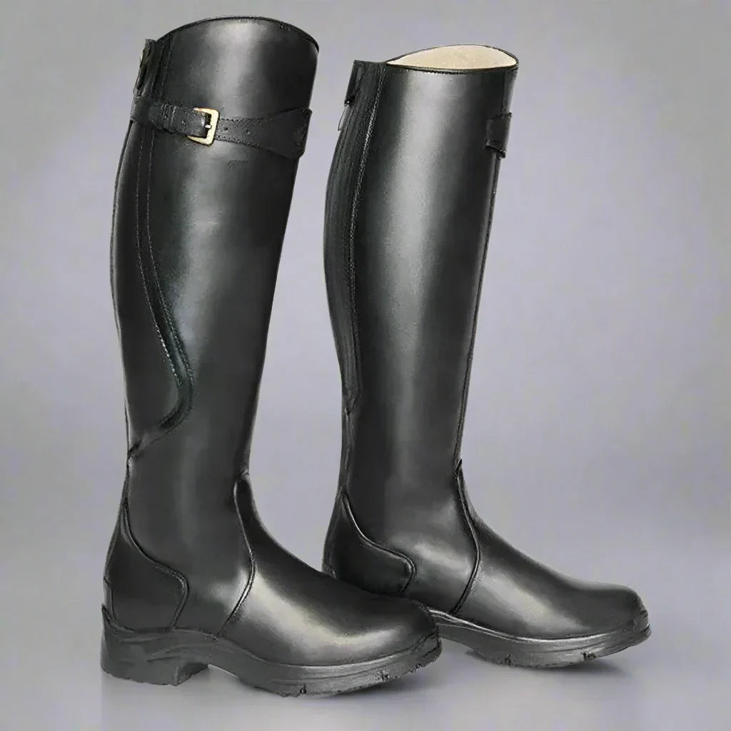Women's Black Knee-High Riding Boots in Black