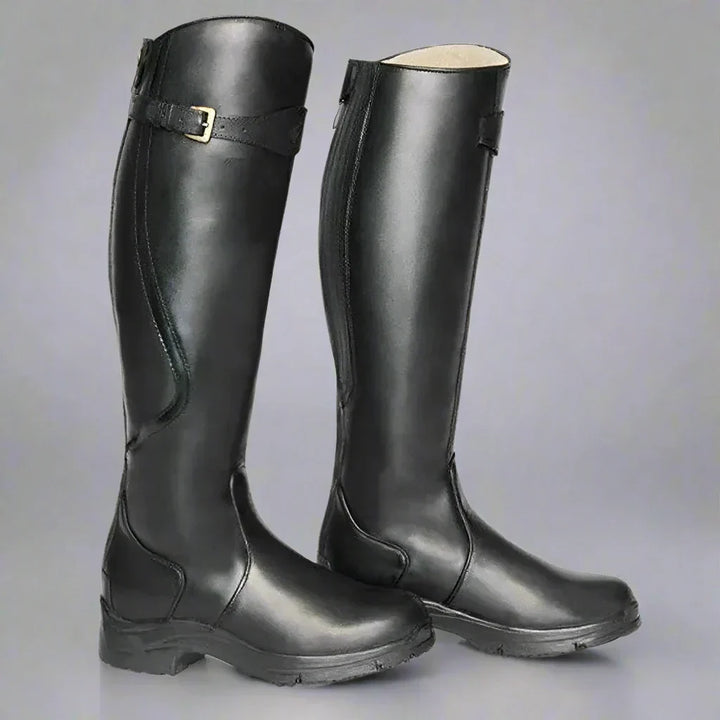 Women's Black Knee-High Riding Boots in Black