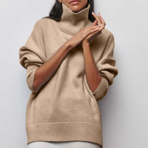 Women's Black Knit Turtleneck Jumper for Autumn in Beige