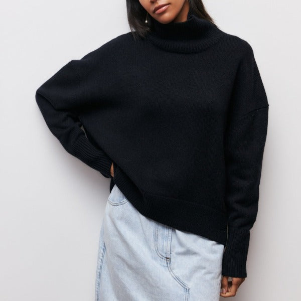 Women's Black Knit Turtleneck Jumper for Autumn in Black