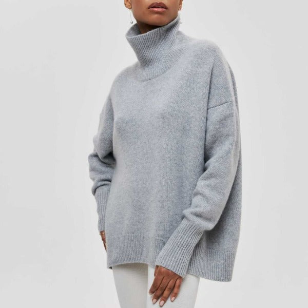 Women's Black Knit Turtleneck Jumper for Autumn in Grey