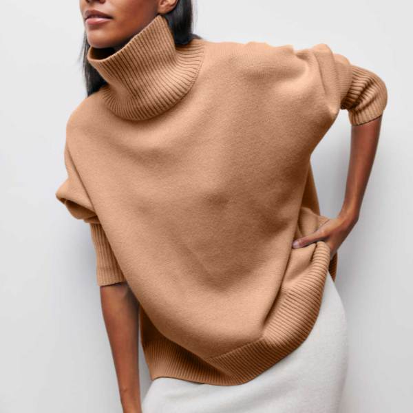 Women's Black Knit Turtleneck Jumper for Autumn in Khaki (Fast Ausverkauft)