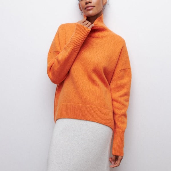 Women's Black Knit Turtleneck Jumper for Autumn in Orange