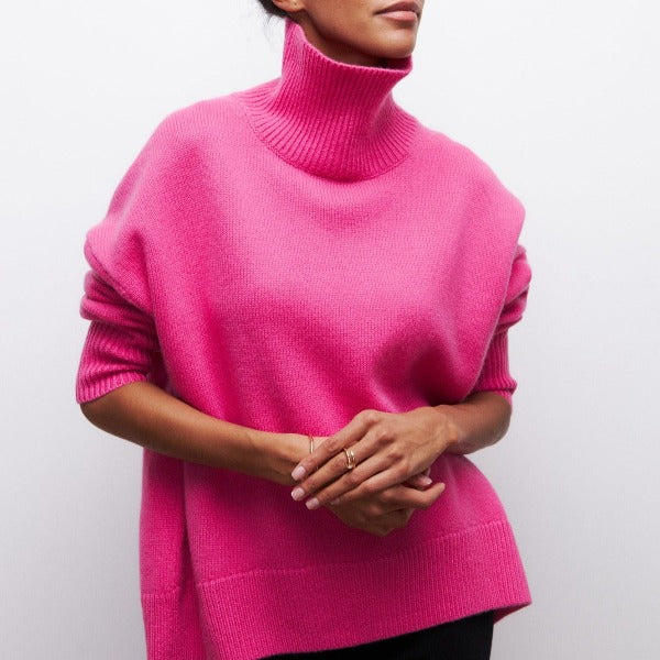 Women's Black Knit Turtleneck Jumper for Autumn in Rosa (Fast Ausverkauft)