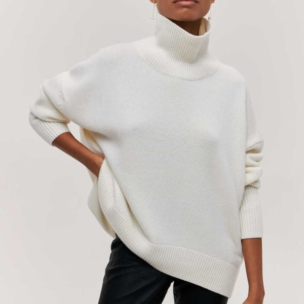 Women's Black Knit Turtleneck Jumper for Autumn in White