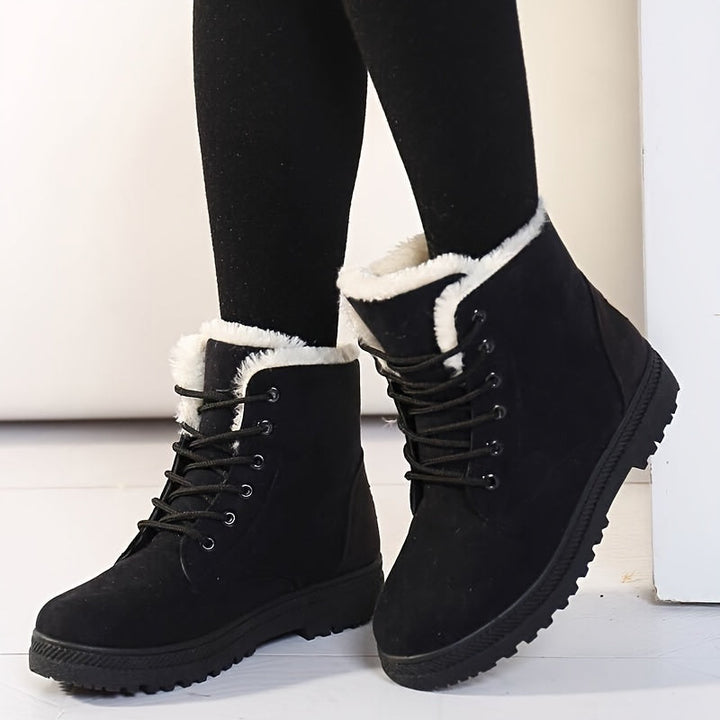 Women's Black Lace-Up Winter Ankle Boots in Black
