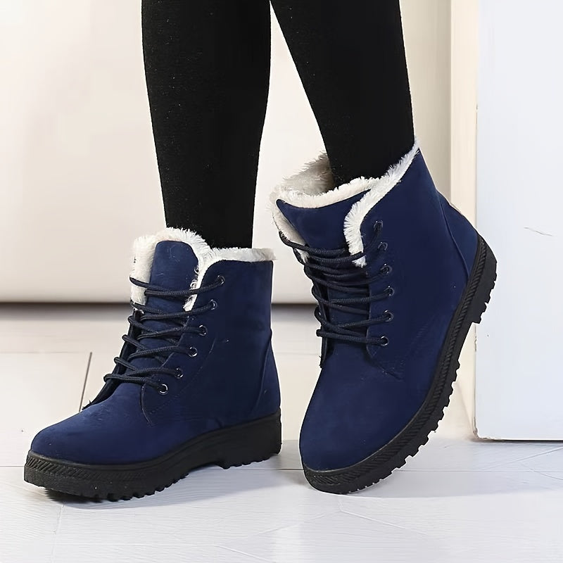 Women's Black Lace-Up Winter Ankle Boots in Blue