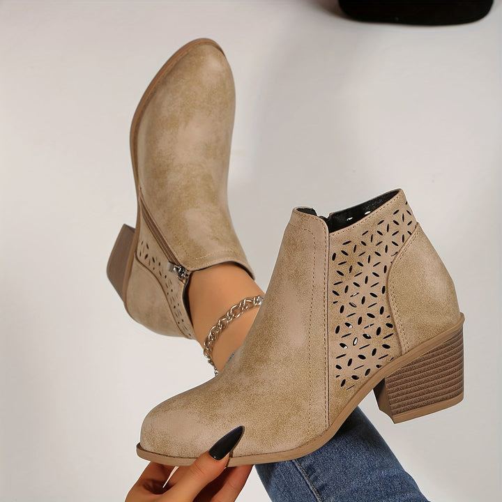 Women's Black Slip-On Ankle Boots in Beige