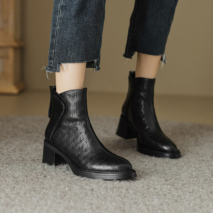 Women's Block Heel Ankle Boots in Vegan Leather in Black