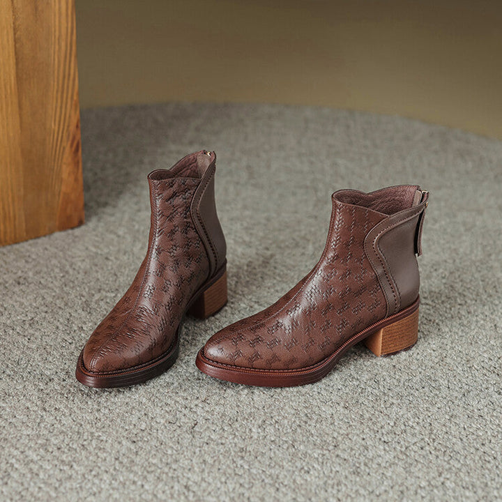 Women's Block Heel Ankle Boots in Vegan Leather in Brown
