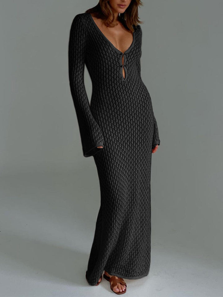Women's Boho Crochet Maxi Summer Dress in Black