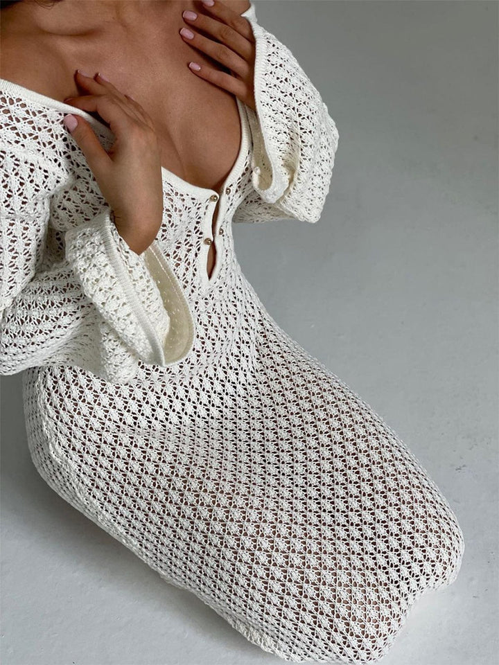 Women's Boho Crochet Maxi Summer Dress in Light Brown 3