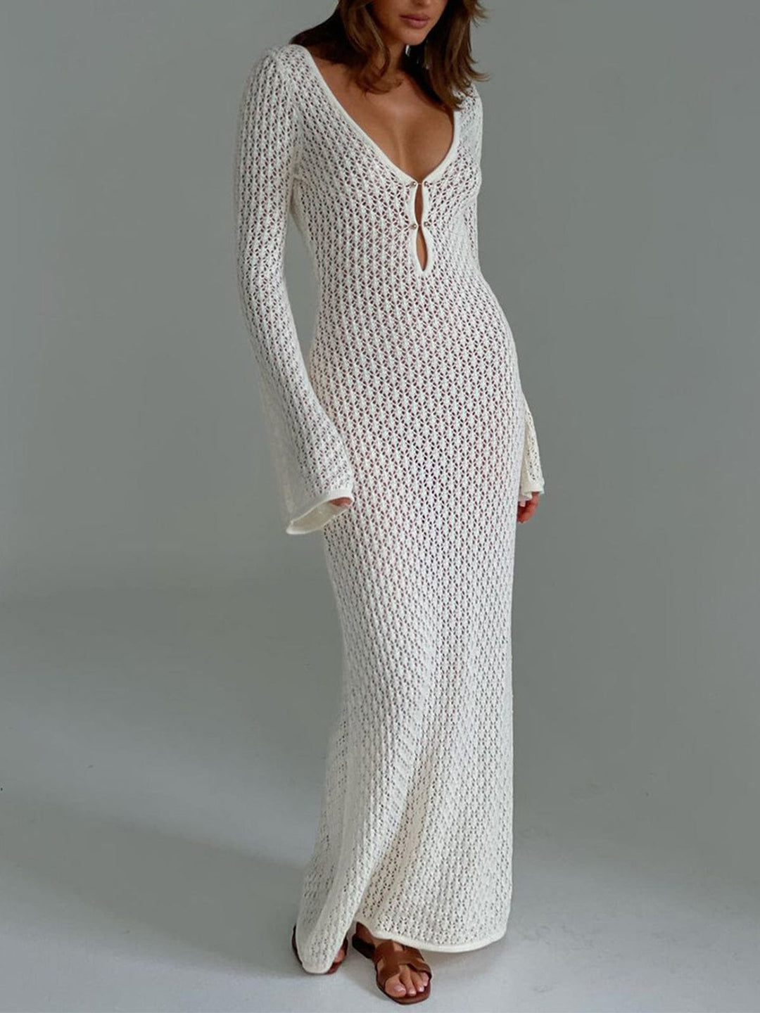 Women's Boho Crochet Maxi Summer Dress in White 1