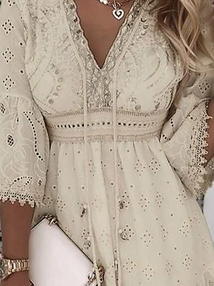 Women's Boho Lace Mini Beach Dress (2)