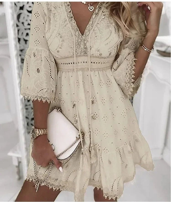 Women's Boho Lace Mini Beach Dress (3)