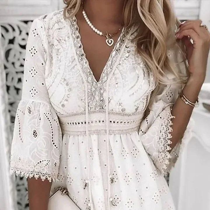 Women's Boho Lace Mini Beach Dress (6)