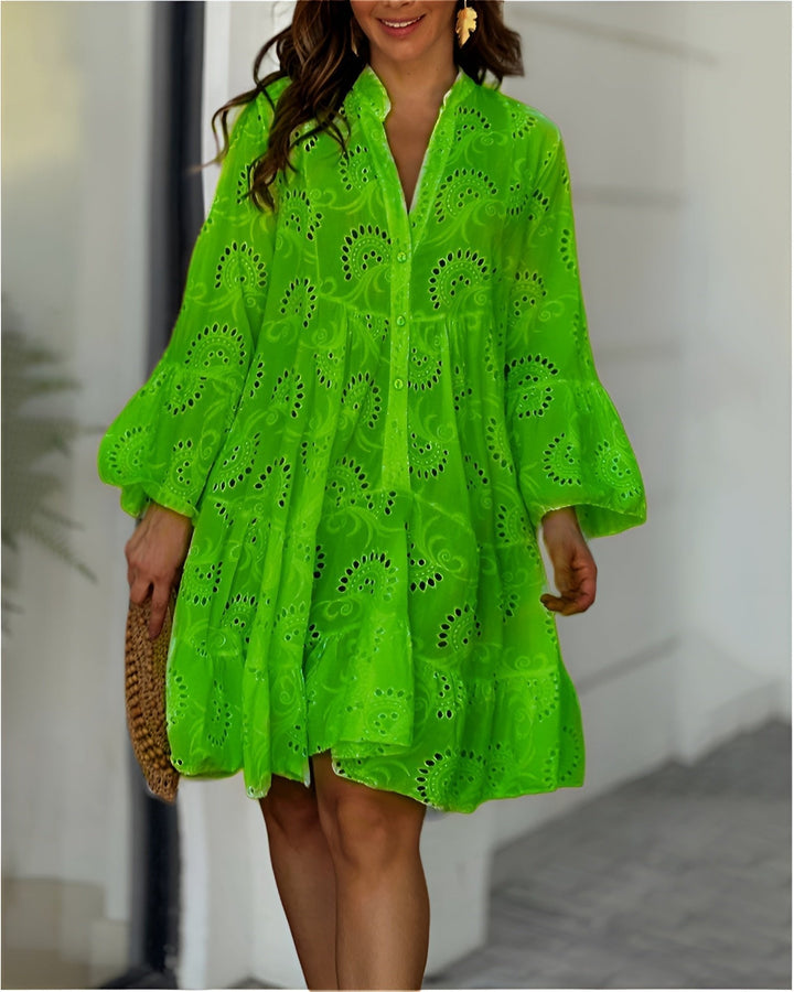 Women's Boho Lace Mini Summer Dress in Green
