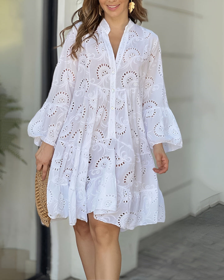 Women's Boho Lace Mini Summer Dress in White