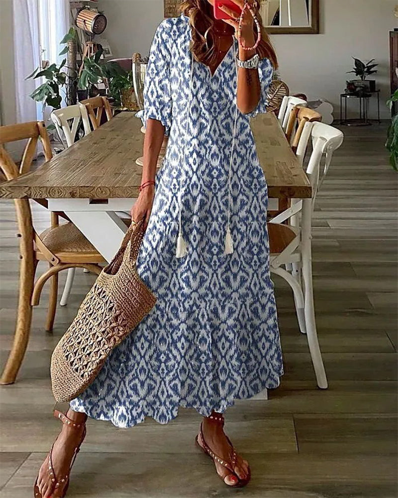 Women's Boho Maxi Dress for Wedding Guests in Blue