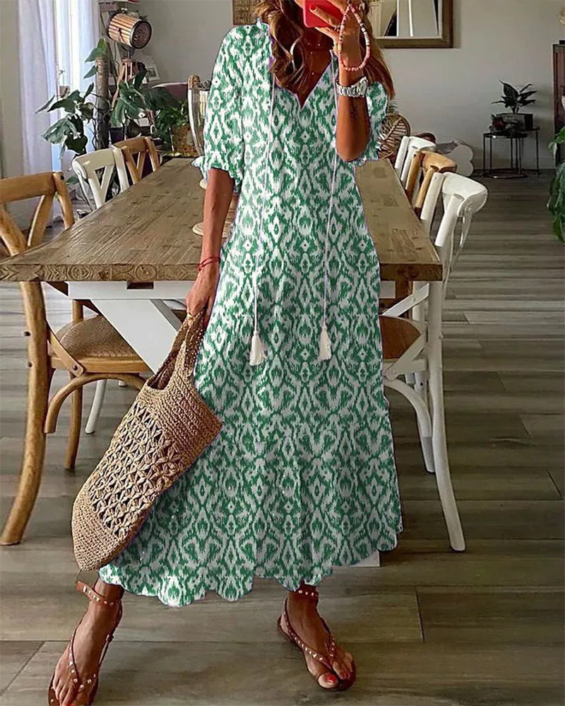 Women's Boho Maxi Dress for Wedding Guests in Green 1