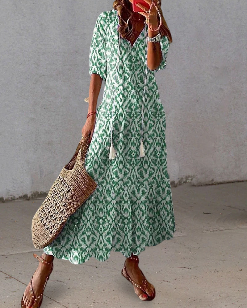 Women's Boho Maxi Dress for Wedding Guests in Green 2
