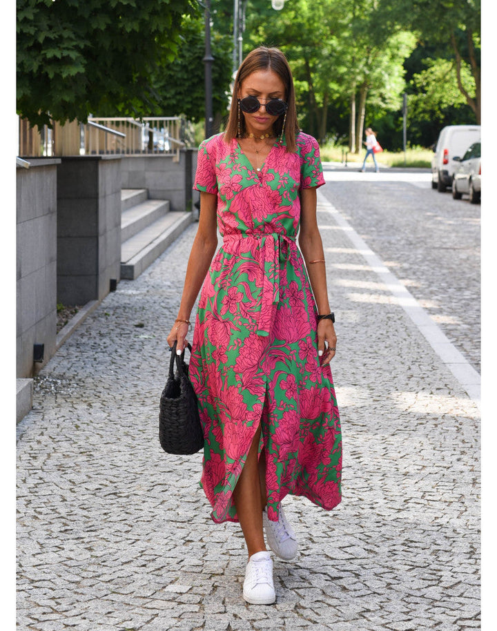 Women's Boho Maxi Dress for Wedding Guests in Pink