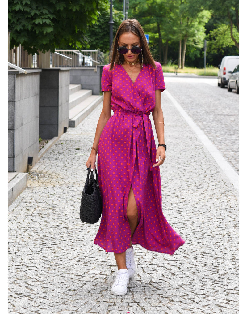 Women's Boho Maxi Dress for Wedding Guests in Rote Punkte 1