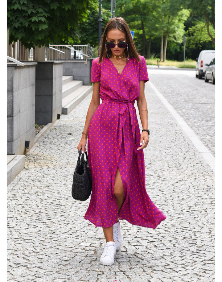 Women's Boho Maxi Dress for Wedding Guests in Rote Punkte 1