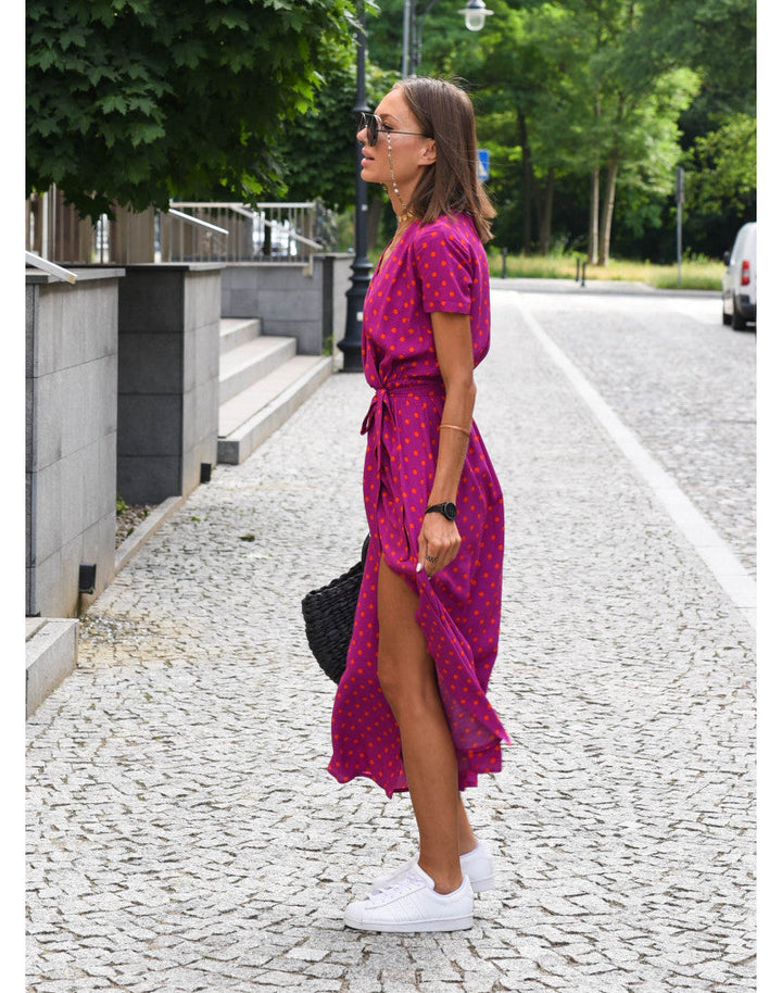 Women's Boho Maxi Dress for Wedding Guests in Rote Punkte 3