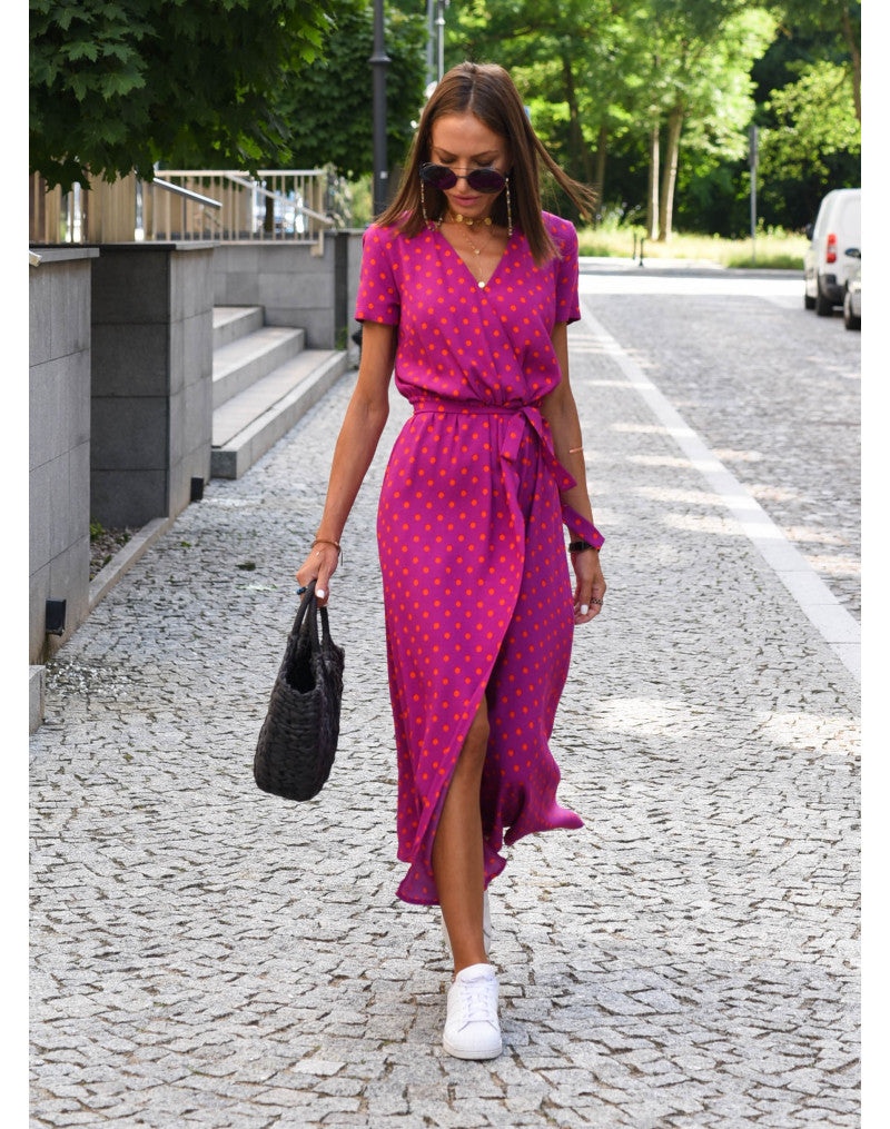 Women's Boho Maxi Dress for Wedding Guests in Rote Punkte 6