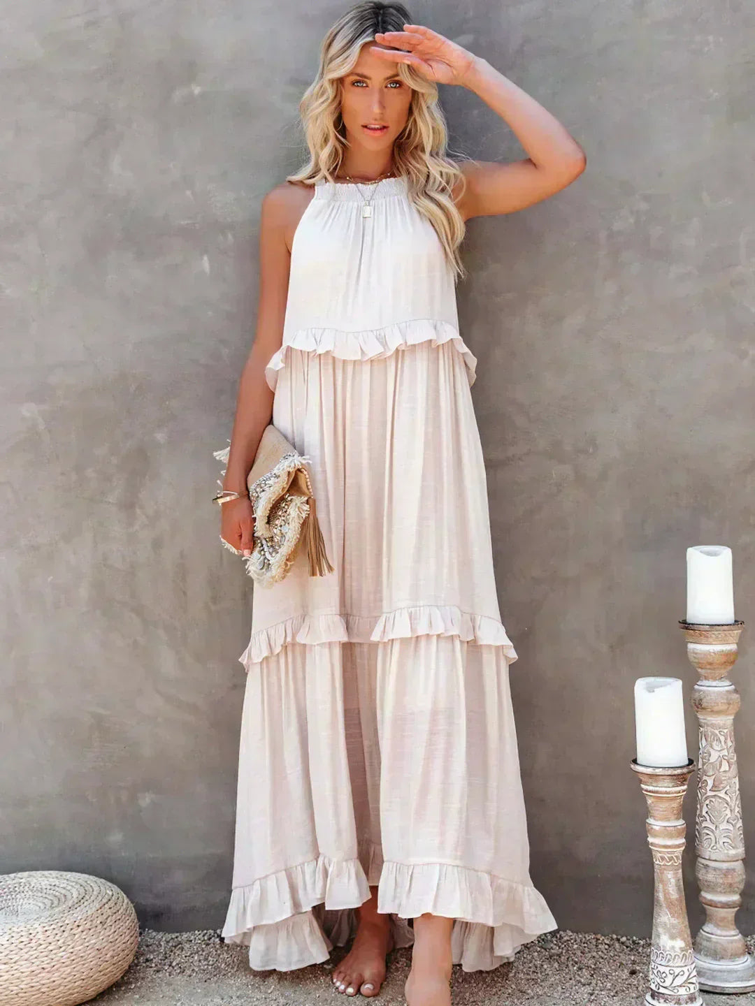 Women's Boho Maxi Summer Dress for the Beach in Beige 1