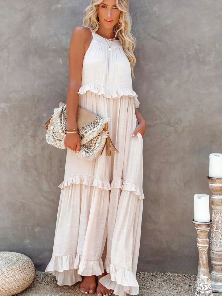 Women's Boho Maxi Summer Dress for the Beach in Beige 2