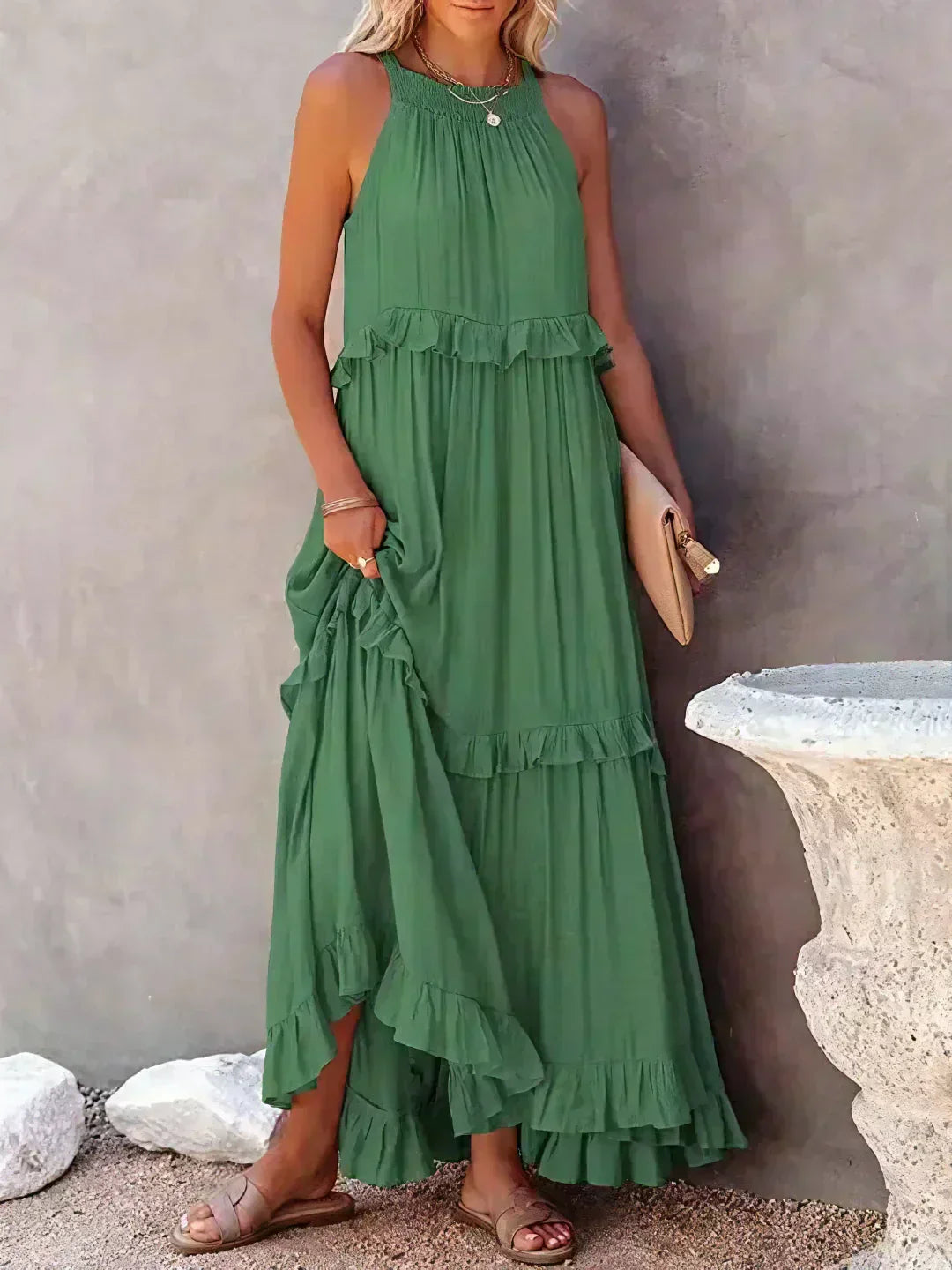 Women's Boho Maxi Summer Dress for the Beach in Green 1
