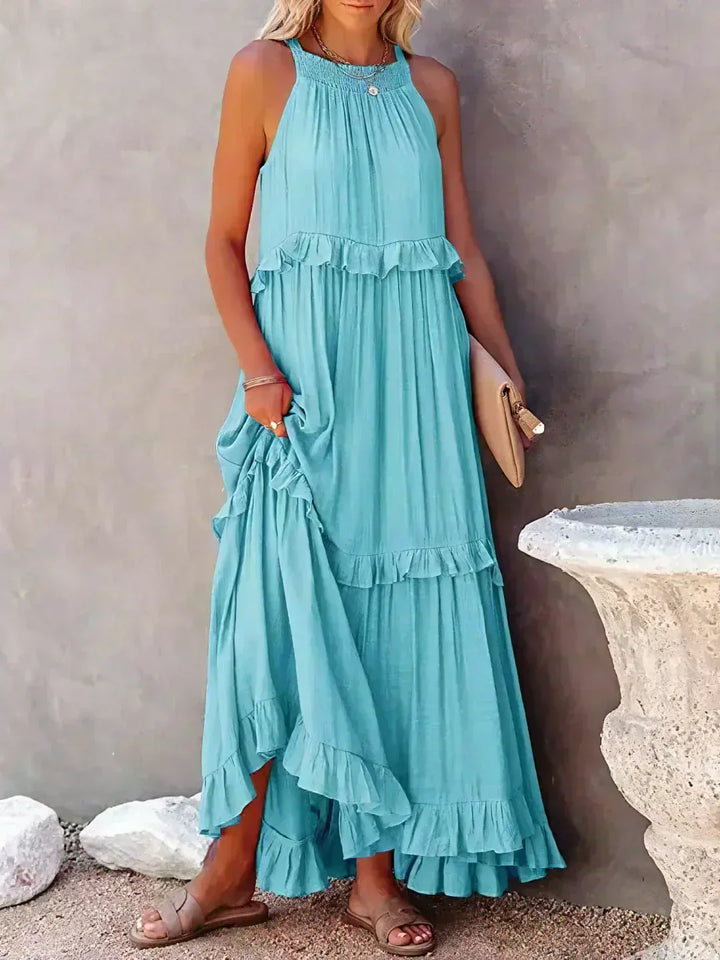 Women's Boho Maxi Summer Dress for the Beach in Light Blue 1