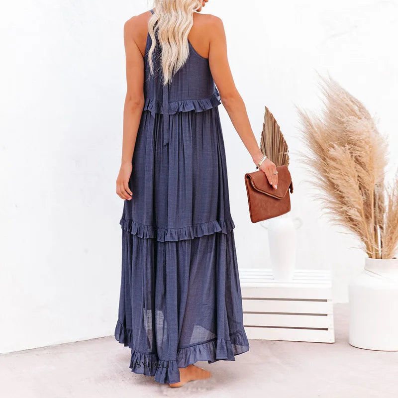 Women's Boho Maxi Summer Dress for the Beach in Light Blue 2